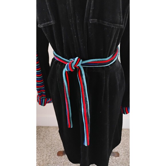 Vtg Velour Shirt Dress, 1970s Multi-color Stripe Trim Belted Zip Front Sz M/L - Picture 3 of 9